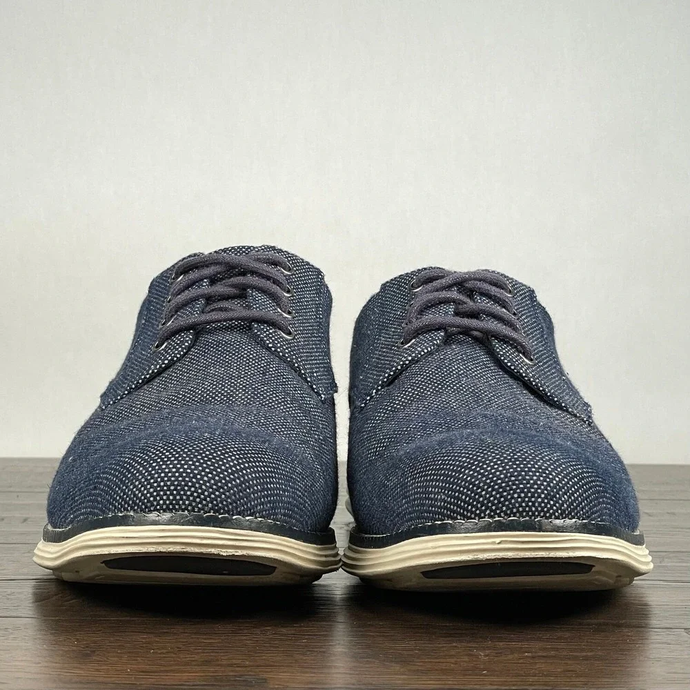 Cole Haan Original Grand Mens 10 Blue Canvas‎ Plain Toe Oxford Derby Shoes Work
